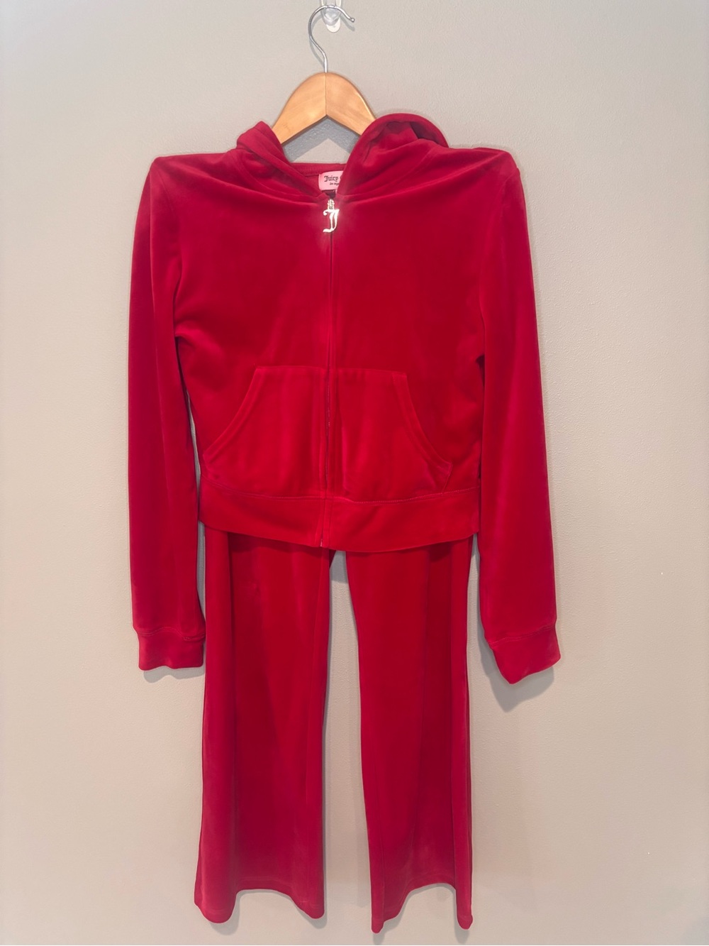 JUICY COUTURE Red Velvet Velour Hoodie & Pants Set Like New Medium